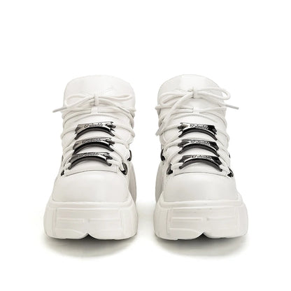 Punk Rock Lace-Up Platform Boots — 6CM Heel Metal Decor Women's Rock Sneaker Boots 2026