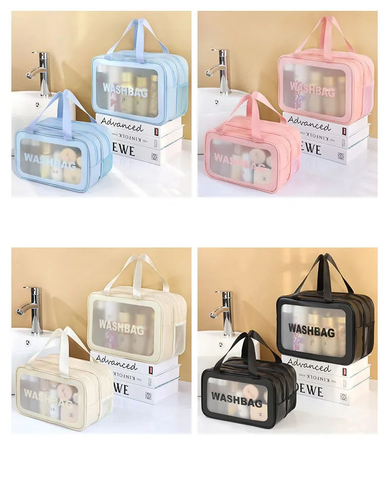 Dry-Wet Separation Travel Bag — Transparent PU Cosmetic & Gym Essentials Bag