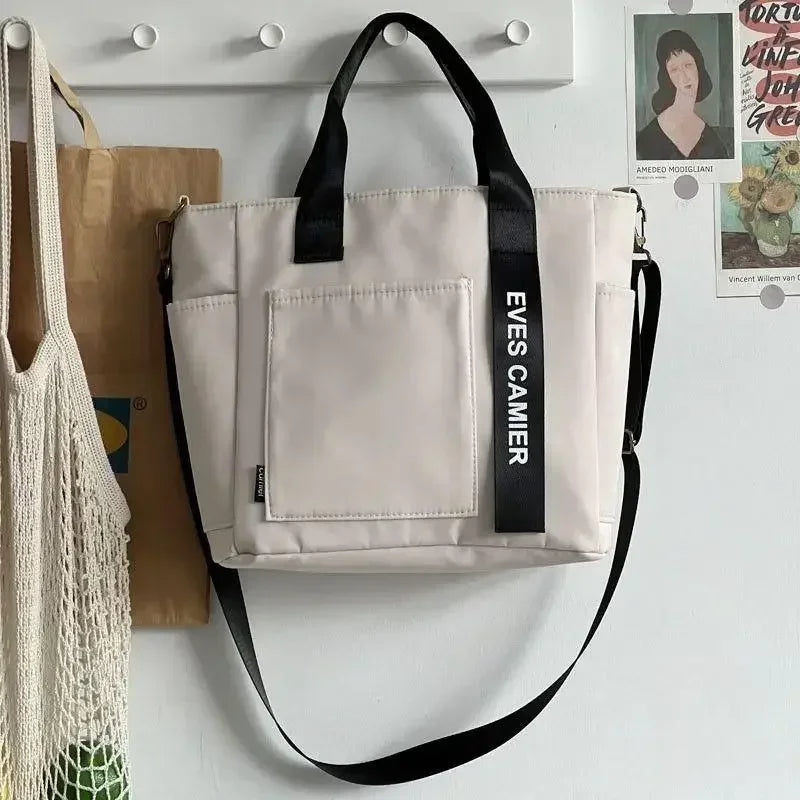 Nylon Waterproof Canvas Tote Bag — Large Capacity Casual Messenger Shoulder Bag for Women & Students