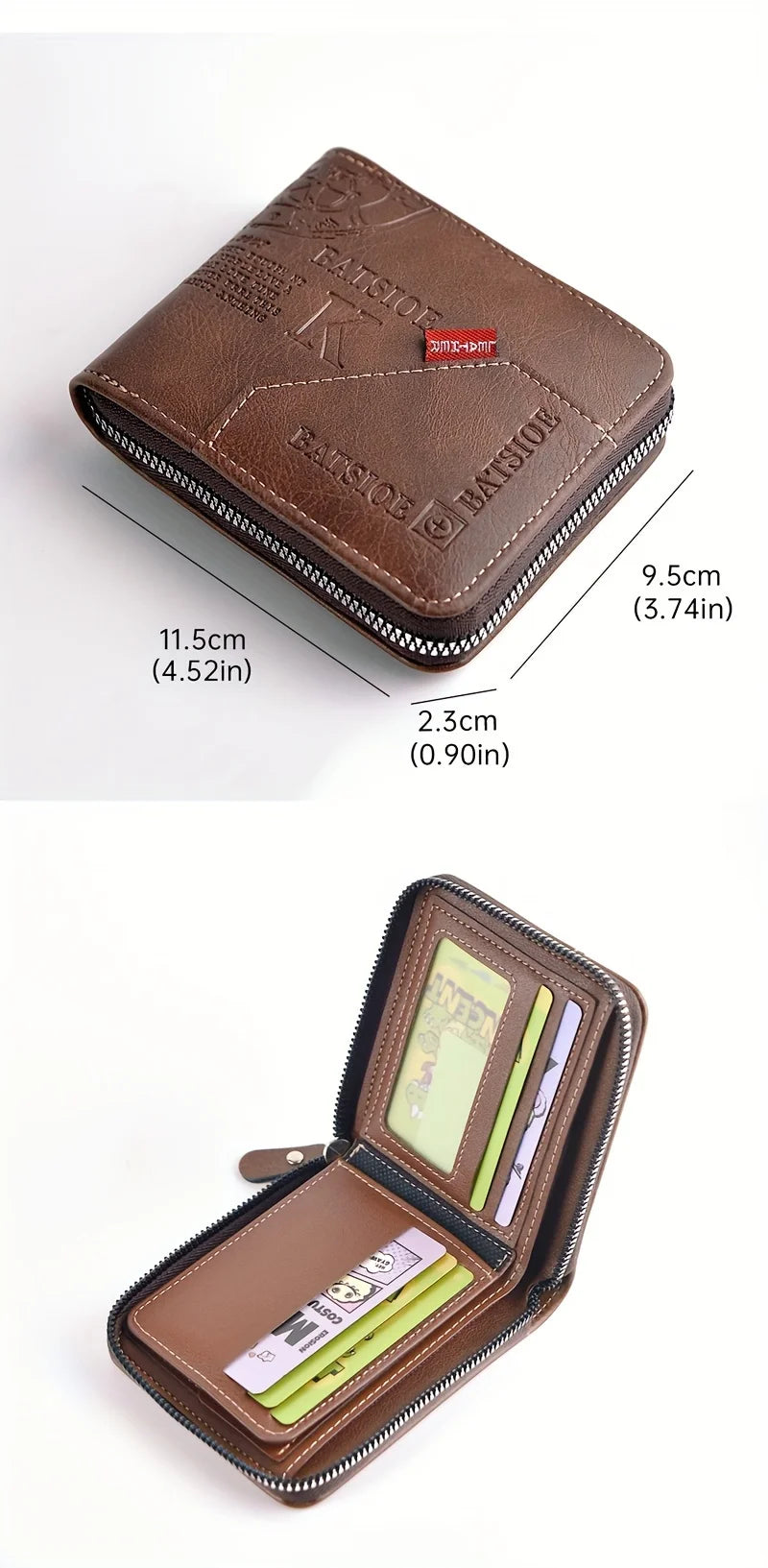 Men's PU Wax Oil Skin Zipper Wallet — Short Coin Purse & Card Holder with Zip-Around Closure