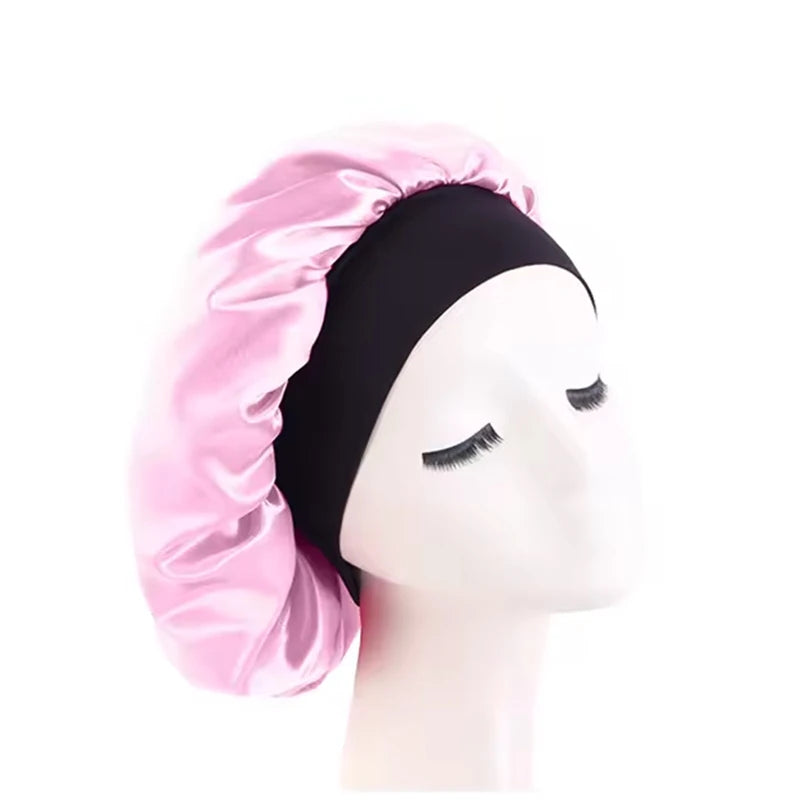 Women's Satin Sleep Bonnet — Wide-Brimmed Night Cap & Head Wrap with Elastic Band for Hair Care