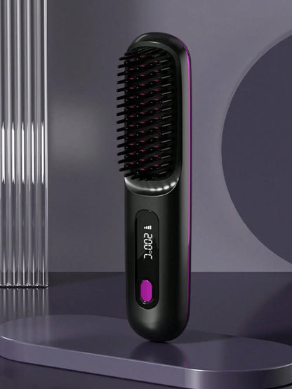 Women's Wireless Portable Hair Straightener Brush — USB Rechargeable Negative Ion Smoothing Tool with Anti-Scald Design
