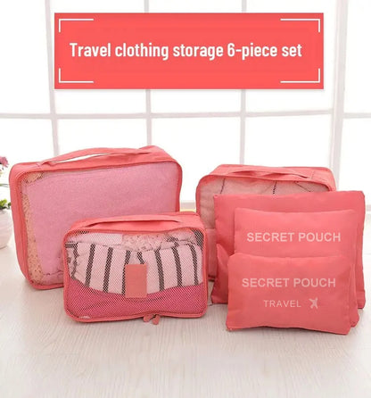 6-Piece Travel Storage Bag Set — Large Capacity Waterproof Luggage & Clothing Organizer with Zipper
