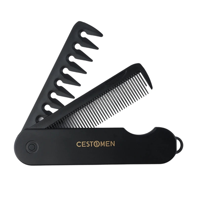 Pocket Folding Wide Tooth Comb Set — 1/2/3-in-1 Plastic Oil Head, Beard & Barber Styling Combs