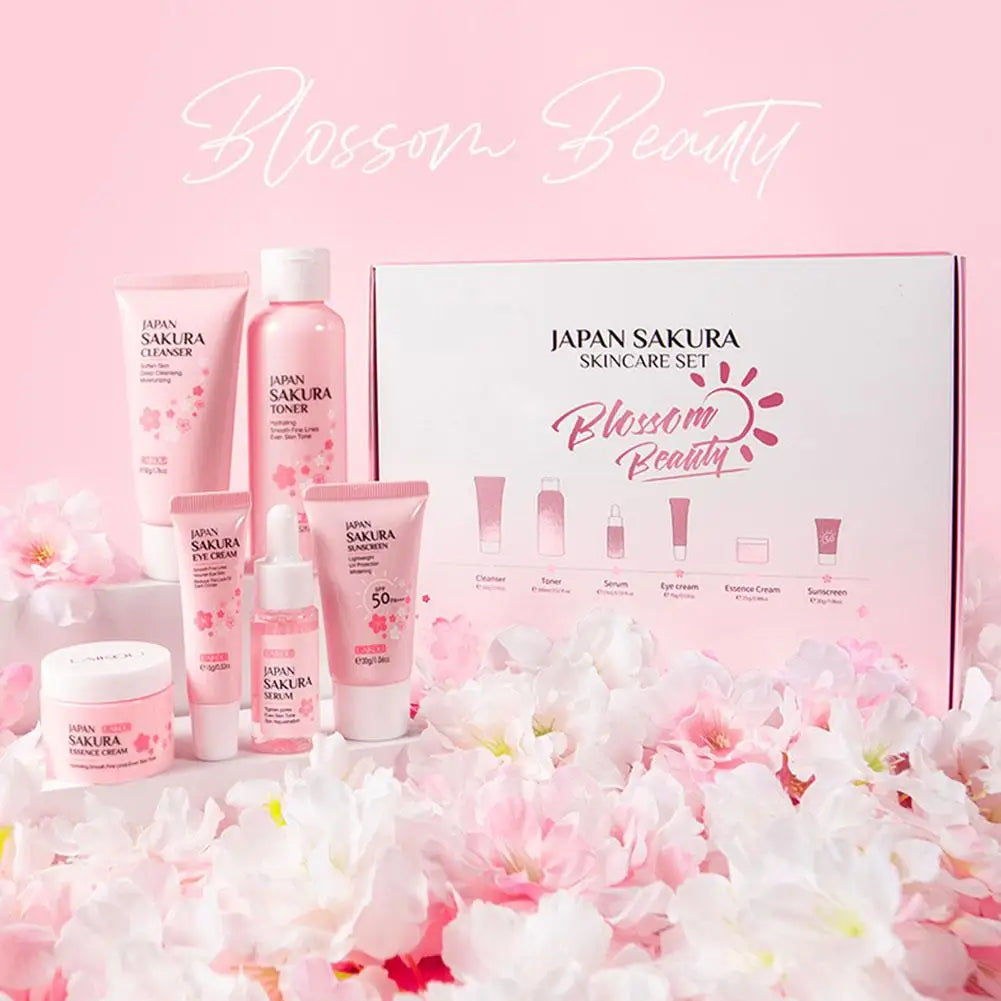 Sakura 6-Piece Skincare Gift Set — Face Cream, Serum, Toner, Cleanser, Sunscreen & Eye Cream