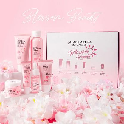 Sakura 6-Piece Skincare Gift Set — Face Cream, Serum, Toner, Cleanser, Sunscreen & Eye Cream