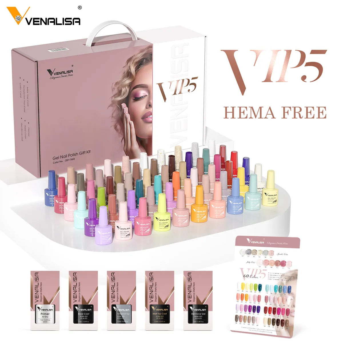 Venalisa HEMA-Free Glitter Gel Nail Polish — Full Coverage UV LED Soak-Off, Jelly Pink & Nude