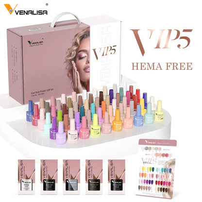 Venalisa HEMA-Free Glitter Gel Nail Polish — Full Coverage UV LED Soak-Off, Jelly Pink & Nude