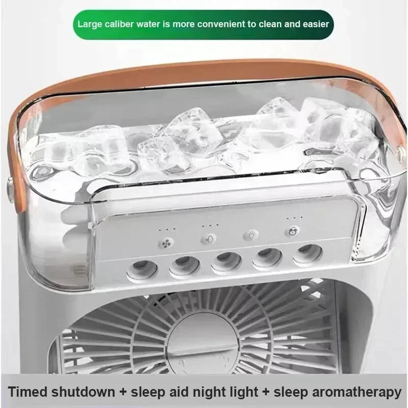 3-in-1 Mini Air Cooler Fan — Portable USB Humidifier, LED Night Light & Personal Air Conditioner