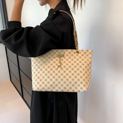 Soft Leather Large Capacity Tote Bag — Textured Shoulder Handbag with Hanging Accessories for Women