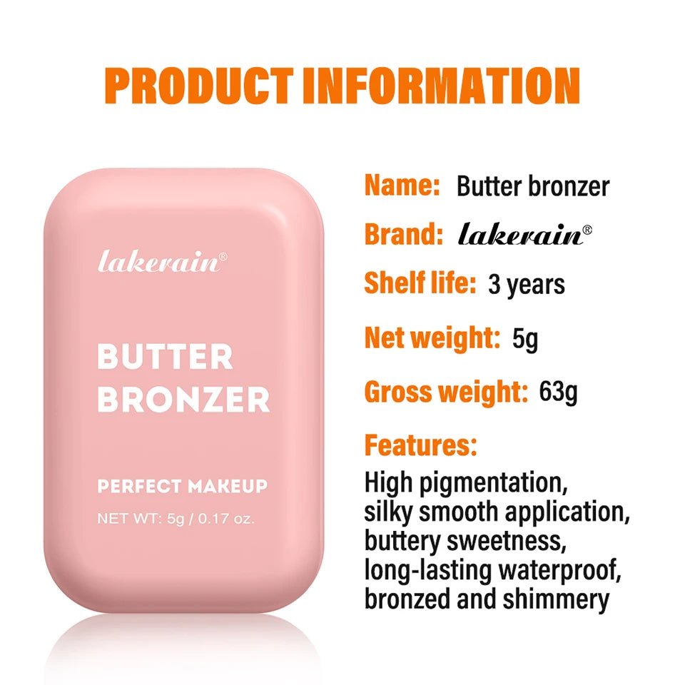 Lakerain Butter Bronzer Cream — Waterproof Shimmer Blush & Silky Monochrome Korean Face Cosmetic for Women