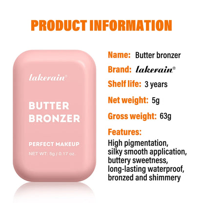 Lakerain Butter Bronzer Cream — Waterproof Shimmer Blush & Silky Monochrome Korean Face Cosmetic for Women