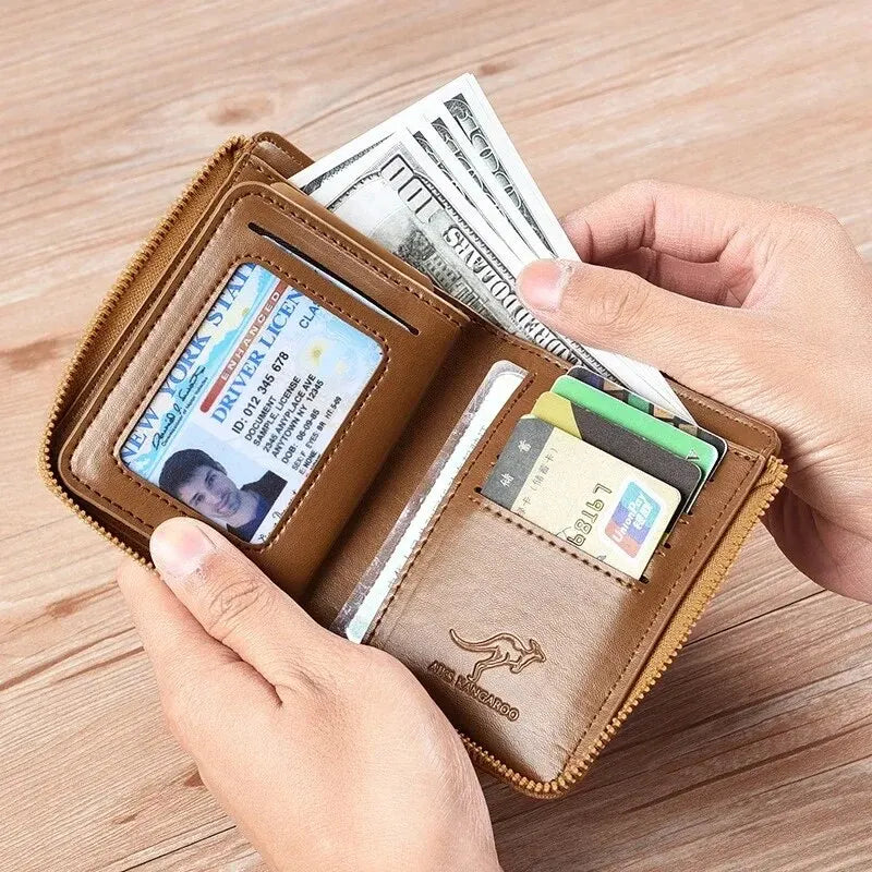 Men's RFID Luxury Leather Wallet — Business Card Holder, Zipper Coin Purse & Bifold
