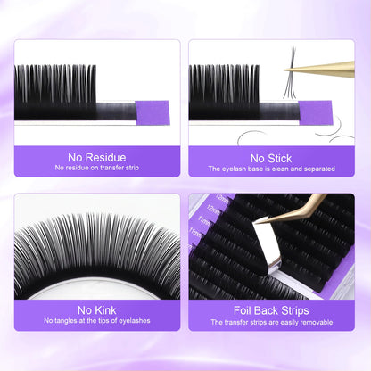 NAGARAKU 16-Row Classic Individual Eyelash Extensions — Matte Black Professional Soft Natural Lashes