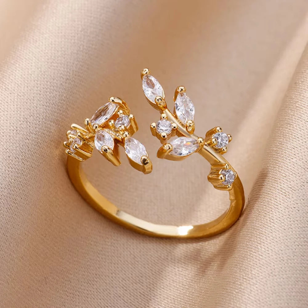 Adjustable 18K Gold-Plated Stainless Steel Zircon Ring – 30 Designs