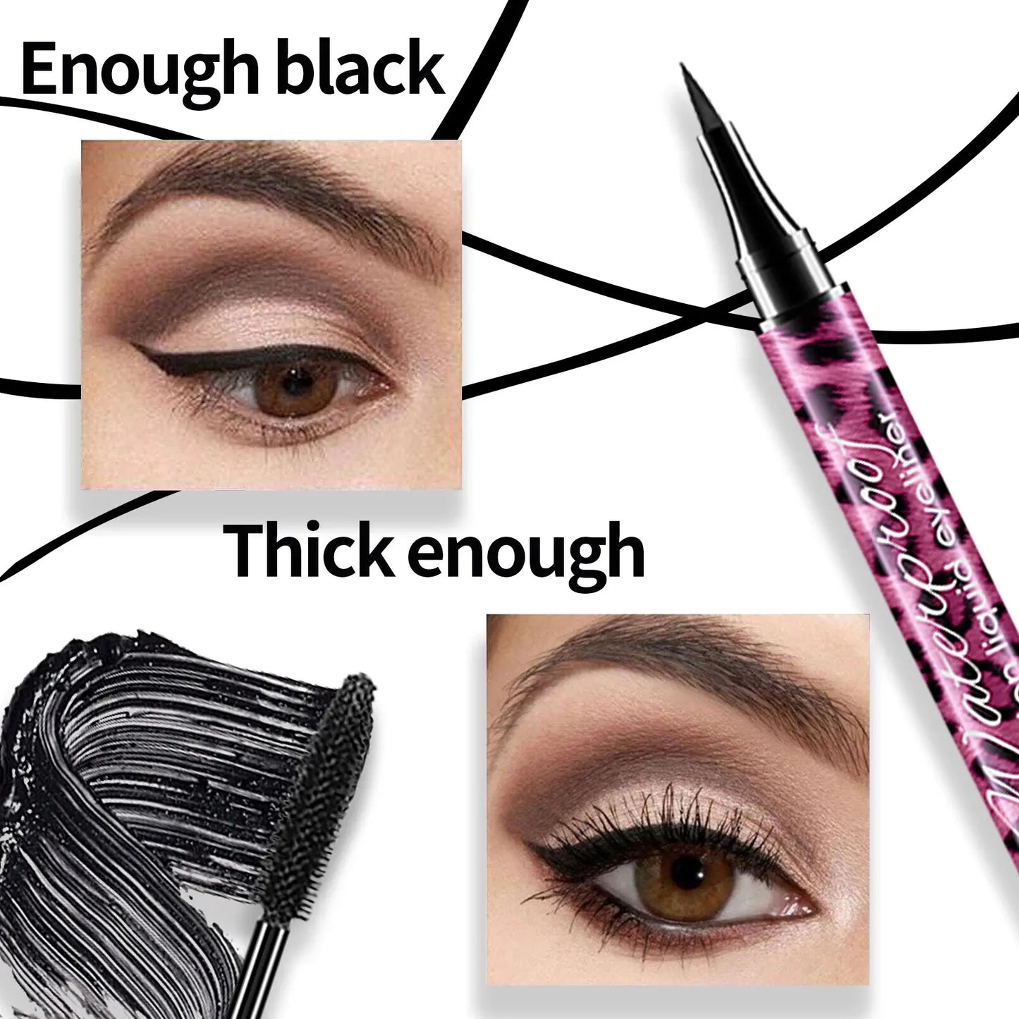 YANQINA Waterproof Liquid Eyeliner & 4D Mascara Set — Thick Curling Lashes & Eyebrow Pencil Eye Makeup