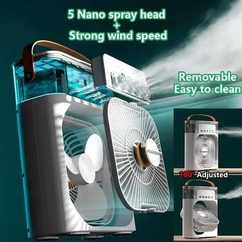 3-in-1 Mini Air Cooler Fan — Portable USB Humidifier, LED Night Light & Personal Air Conditioner