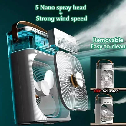 3-in-1 Mini Air Cooler Fan — Portable USB Humidifier, LED Night Light & Personal Air Conditioner