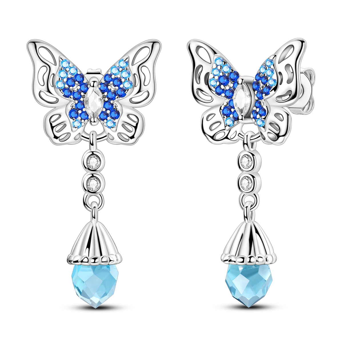 925 Sterling Silver Blue Zircon Butterfly Hoop Earrings — Colored Fine Jewelry for Women & Girls