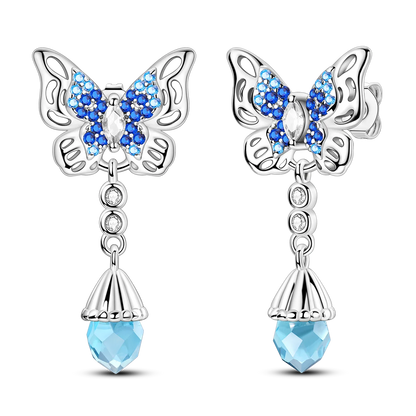 925 Sterling Silver Blue Zircon Butterfly Hoop Earrings — Colored Fine Jewelry for Women & Girls