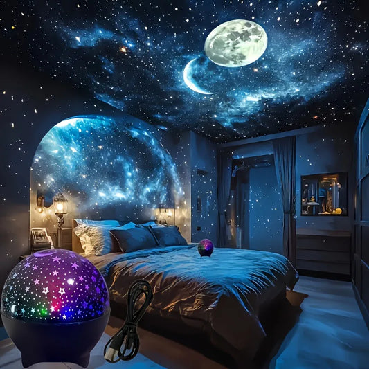 Starry Sky Galaxy Projector Night Light — USB Moon & Colorful Strobe Atmosphere Lamp for Kids Room & Parties
