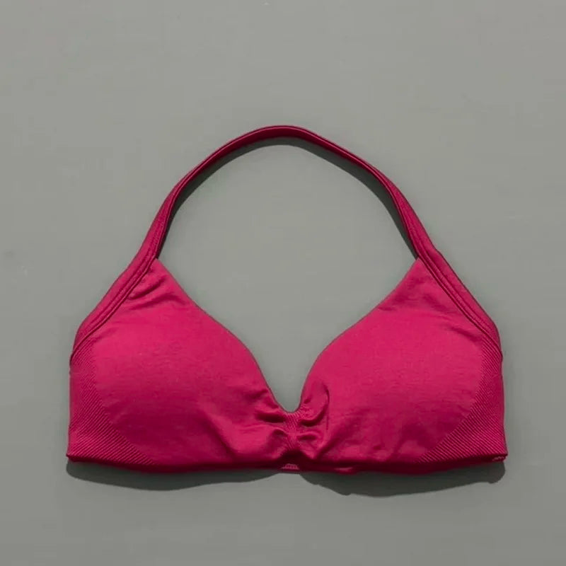 Women's Sports Strappy Yoga Bra — High Support Backless Halter Fitness Workout & Running Bra