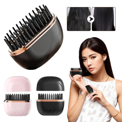 Mini Rechargeable Hair Straightener Brush — 3-Speed Temperature Control Anti-Scald Portable Travel Styling Tool