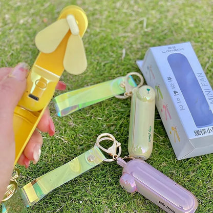 Cute Mini Portable USB Fan — Foldable Handheld Desk & Bedside Cooling Fan with Battery