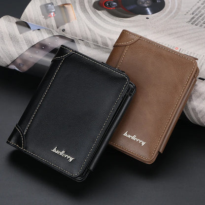 Men’s Compact PU Leather Wallet with Zipper Coin Pocket