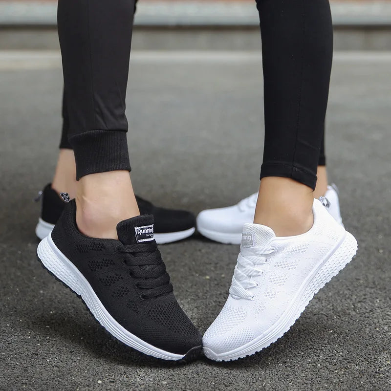 Women's Breathable Mesh Flat Sneakers — Casual Walking & Gym Vulcanized Shoes
