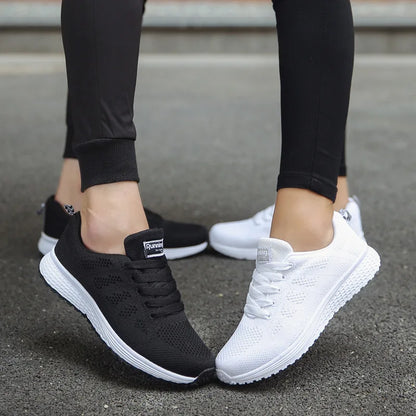 Women's Breathable Mesh Flat Sneakers — Casual Walking & Gym Vulcanized Shoes