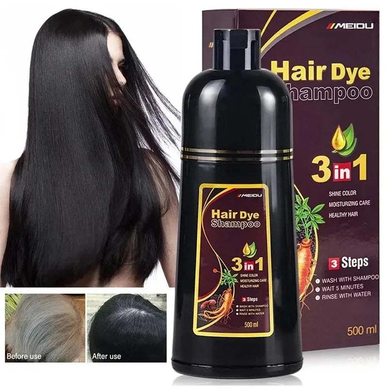 3-in-1 Natural Black Herbal Hair Dye Shampoo — Quick Color, Moisturizing & Conditioning Hair Care