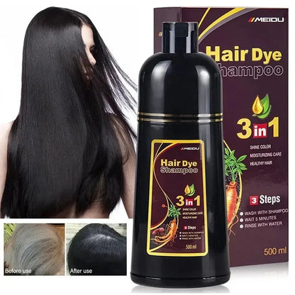 3-in-1 Natural Black Herbal Hair Dye Shampoo — Quick Color, Moisturizing & Conditioning Hair Care