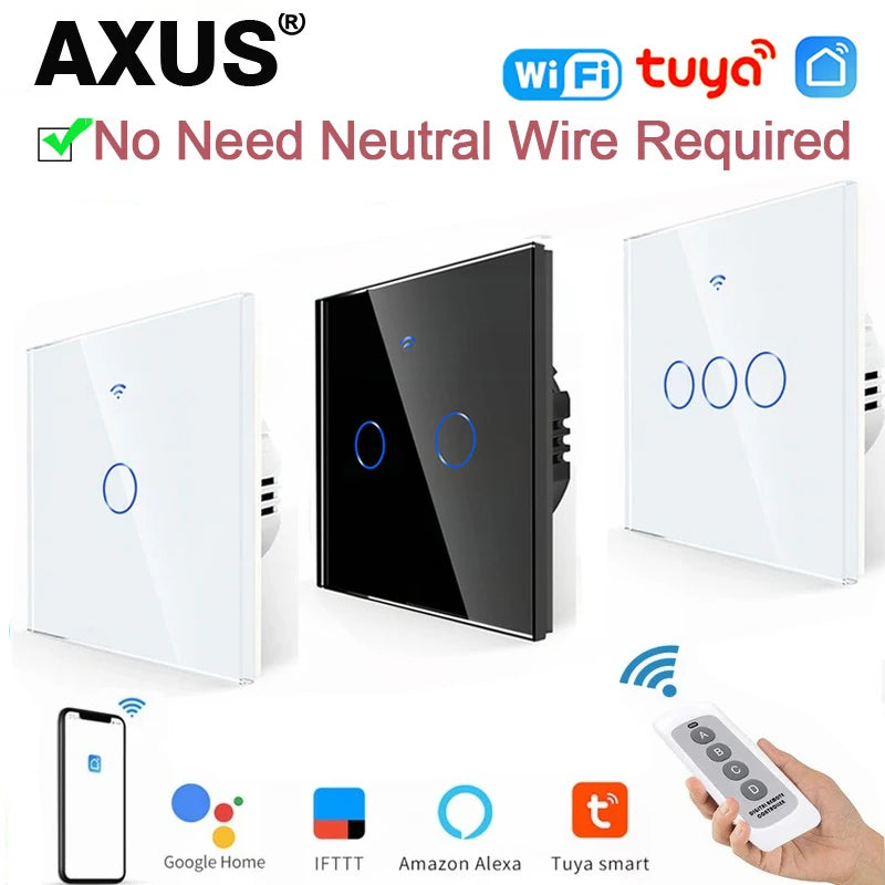 EU WiFi Smart Light Switch — No Neutral Wire, Touch & RF433, Tuya App, Alexa & Google Home