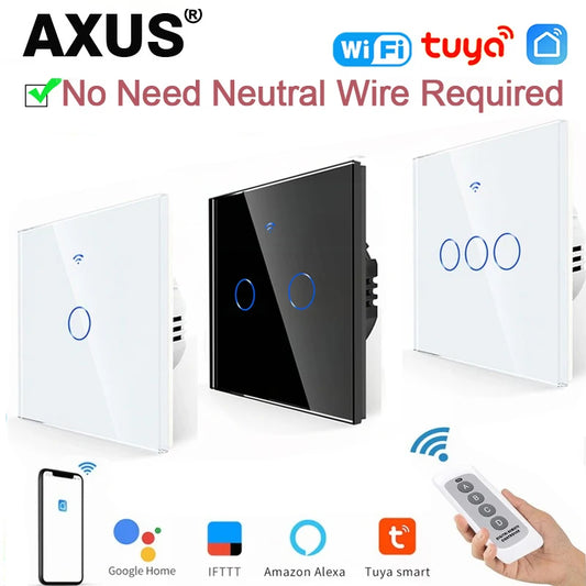 EU WiFi Smart Light Switch — No Neutral Wire, Touch & RF433, Tuya App, Alexa & Google Home