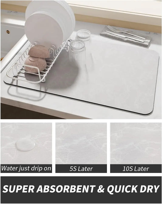 Anti-Slip Coffee Station Mat — Rubber-Backed Water-Absorbent Dish Drying & Drainage Pad for Kitchen Worktops