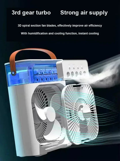 3-in-1 Mini Air Cooler Fan — Portable USB Humidifier, LED Night Light & Personal Air Conditioner