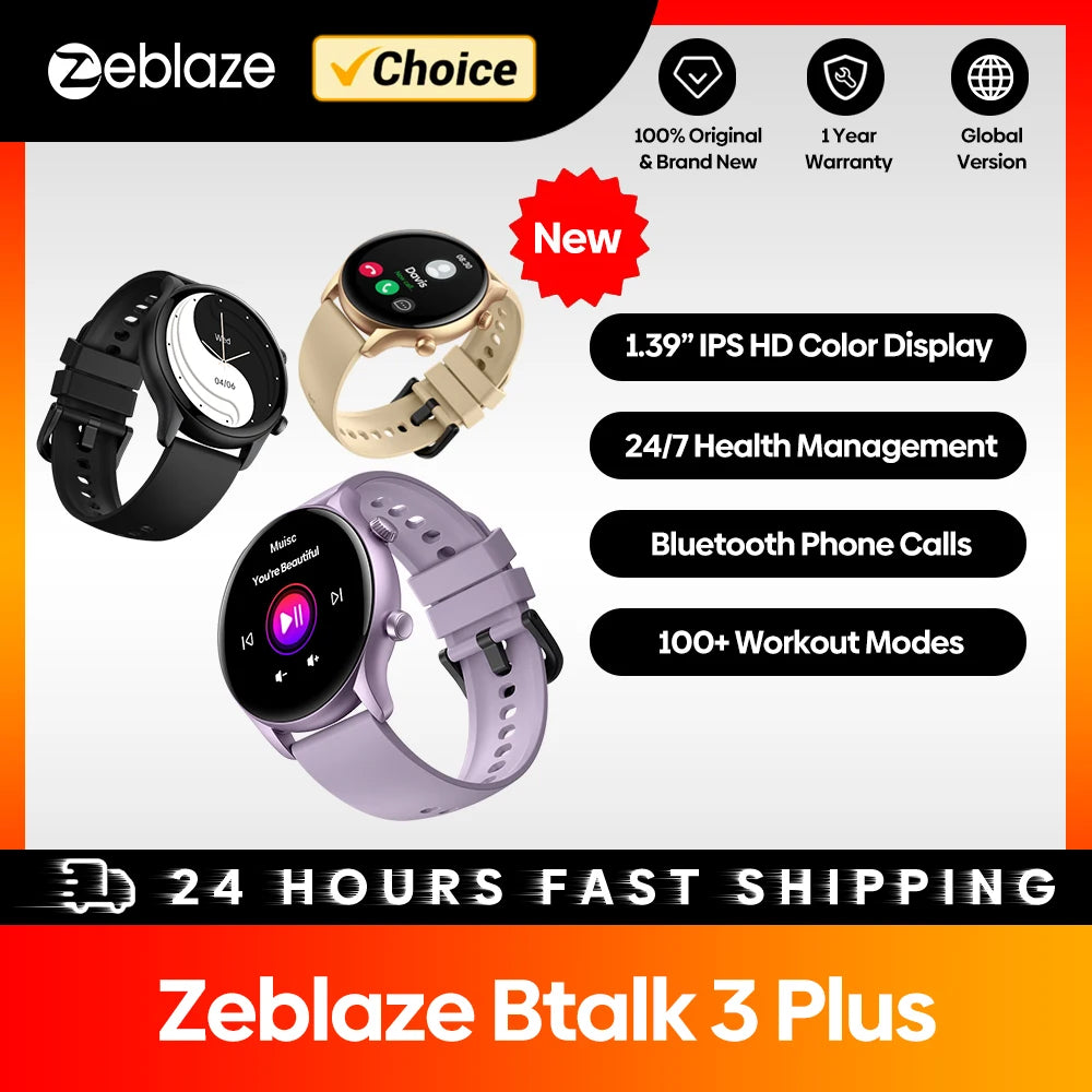 Zeblaze Btalk 3 Plus Smart Watch — Voice Calling, 1.39" HD Display & Fitness Tracking for Men & Women