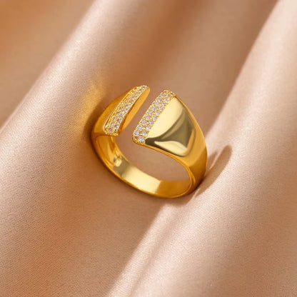 Adjustable 18K Gold-Plated Stainless Steel Zircon Ring – 30 Designs