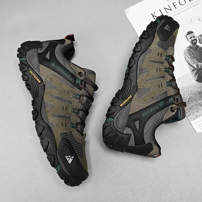 HIKEUP Men's Suede Leather Hiking Shoes — Wear-Resistant Outdoor Trekking, Walking & Tactical Sneakers