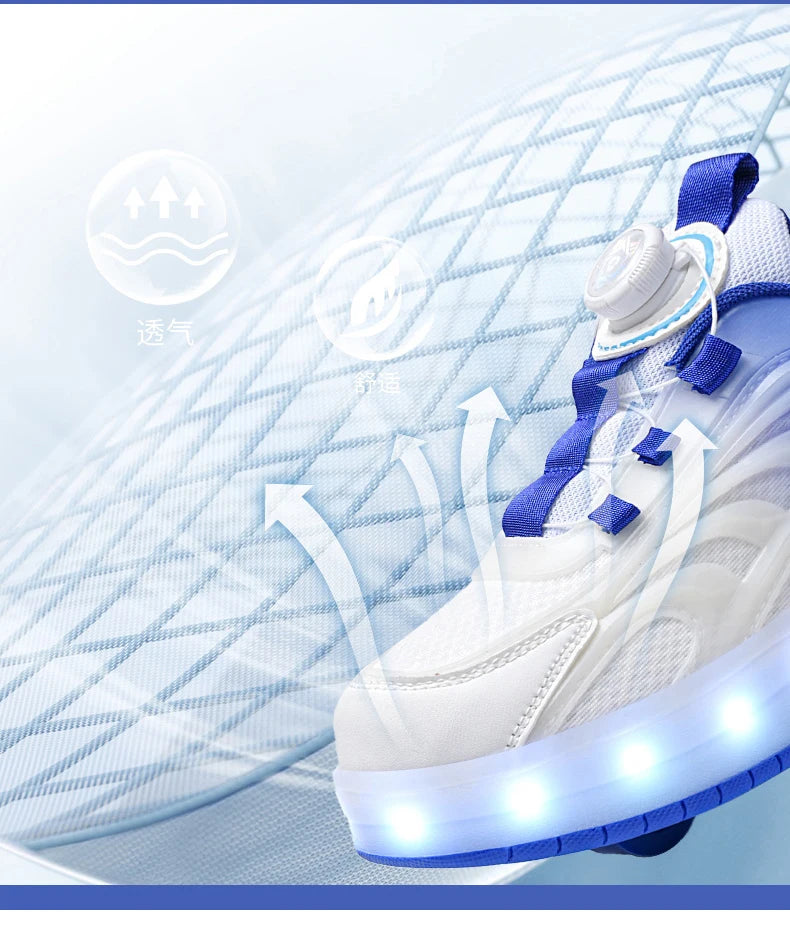 Kids LED Light-Up Roller Skate Shoes — USB Rechargeable Glowing Sneakers for Boys & Girls