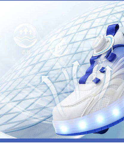 Kids LED Light-Up Roller Skate Shoes — USB Rechargeable Glowing Sneakers for Boys & Girls