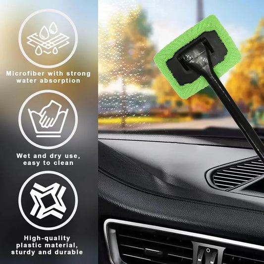 Car Window Cleaner Brush Kit — Long Handle Windshield Cleaning Tool & Interior Auto Glass Wiper