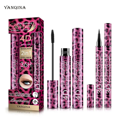 YANQINA Waterproof Liquid Eyeliner & 4D Mascara Set — Thick Curling Lashes & Eyebrow Pencil Eye Makeup