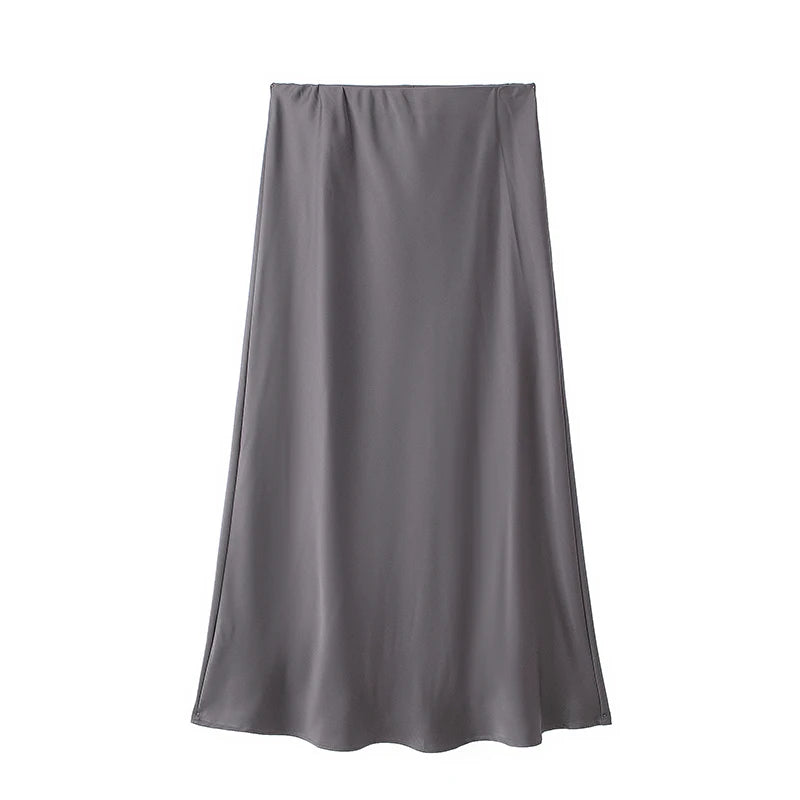 Willshela Black Satin Midi Skirt — Elegant & Versatile Women's Fashion