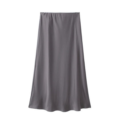 Willshela Black Satin Midi Skirt — Elegant & Versatile Women's Fashion