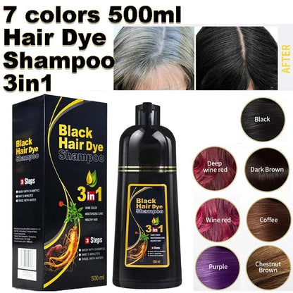 3-in-1 Natural Black Herbal Hair Dye Shampoo — Quick Color, Moisturizing & Conditioning Hair Care