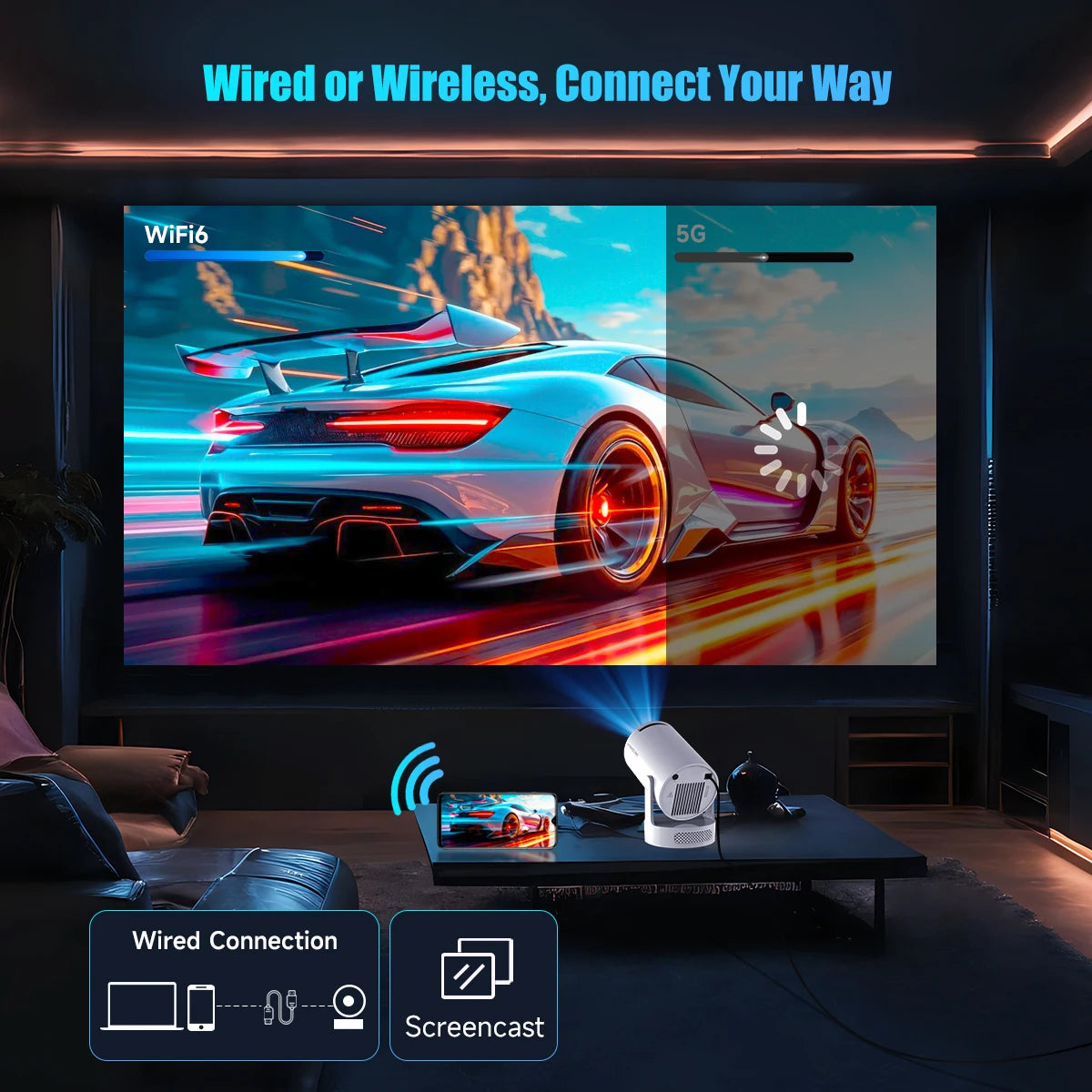 Magcubic HY300 Pro+ 8K WiFi 6 Projector — 290 ANSI Android 14, Bluetooth 5.0 & 1280x720P Home Cinema & Outdoor Projector