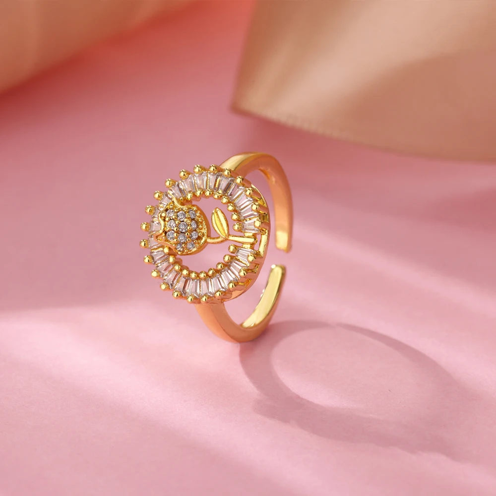 Adjustable 18K Gold-Plated Stainless Steel Zircon Ring – 30 Designs