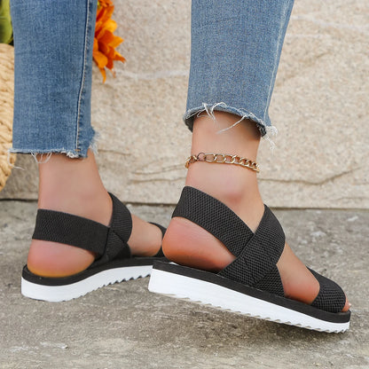 Women's Anti-Slip Flat Sandals — Fashion Trend Colour-Sole Pure Black Shoelace Design